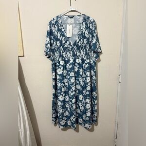 BloomChic Blue and White Flutter Sleeve Sundress